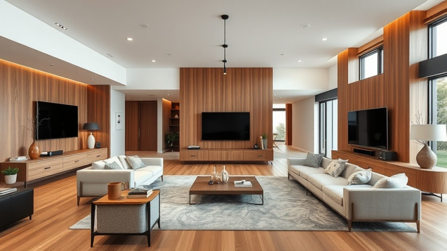 Elegant modern living room with premium construction finishes, stylish decor.