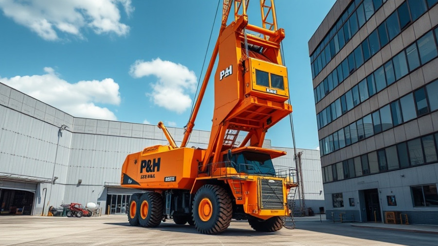 P&H 2100BL Electric Rope Shovel monument towering in urban setting.