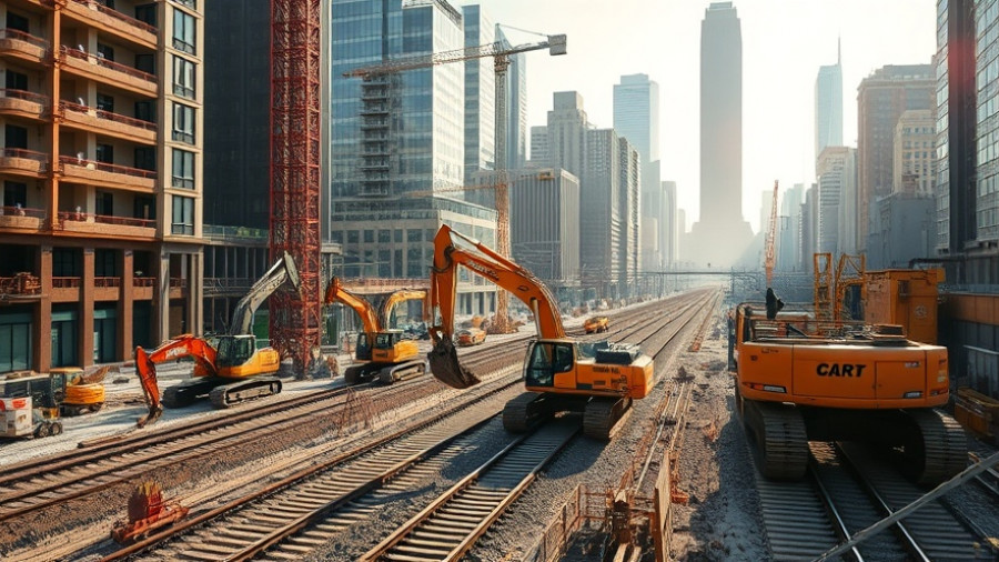 Construction site near train tracks highlighting construction funding challenges.