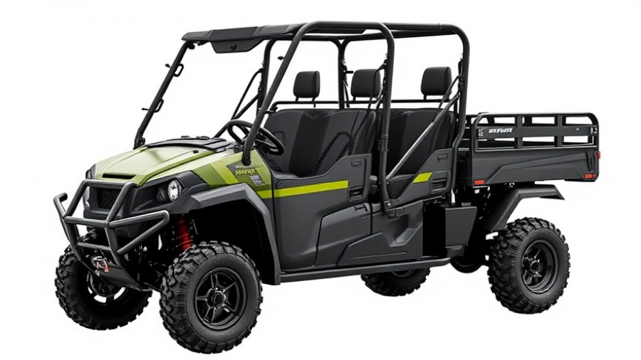 Commercial-grade UTV with tilting bed for construction sites.