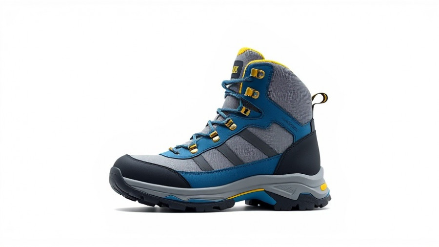 Wolverine College Collaboration boot with yellow accents on a white background.