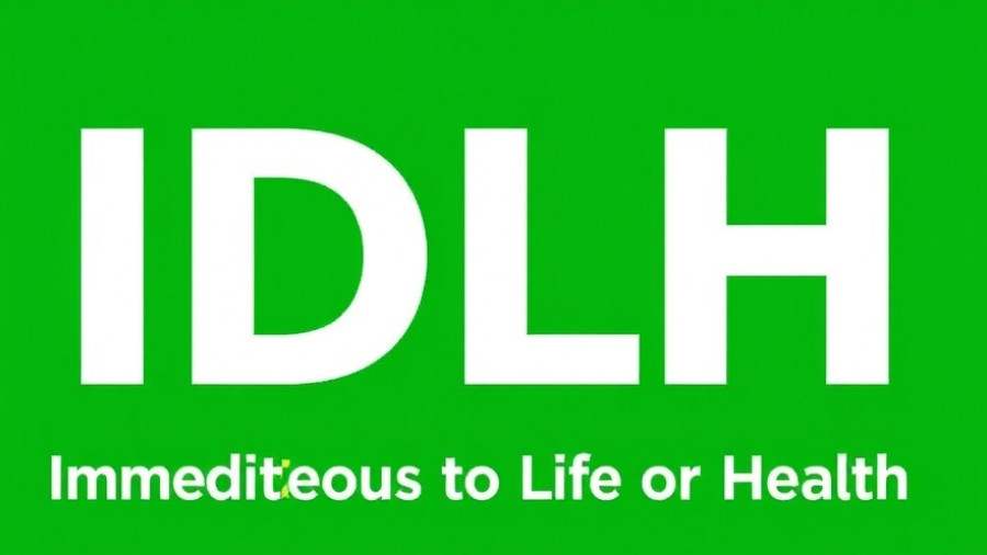 IDLH sign warning of NIOSH chemical exposure risks on green background.