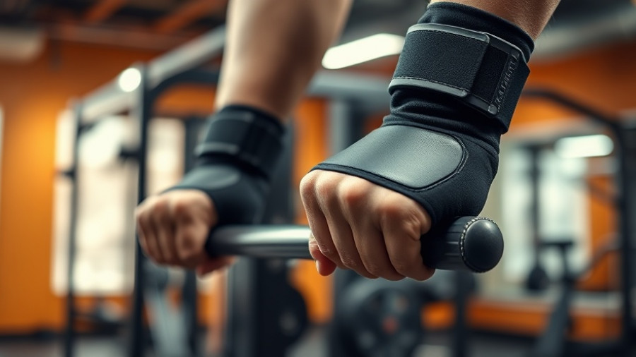 Athlete gripping parallel bars with wrist support in gym, reflecting occupational health standards.