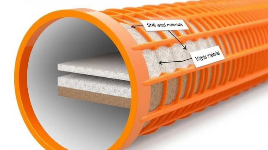 Diagram of orange SN8-rated drainage pipe with labeled layers.