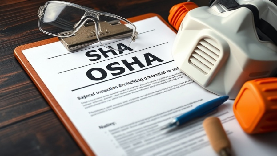 OSHA compliance document, goggles, and respirator on a desk during shutdown.