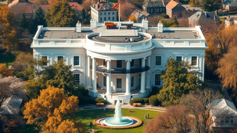 White House ballroom construction in progress, exterior view with machinery.