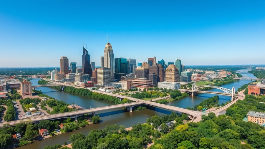 Aerial view of Nashville cityscape and river for Nashville Tunnel Accountability.