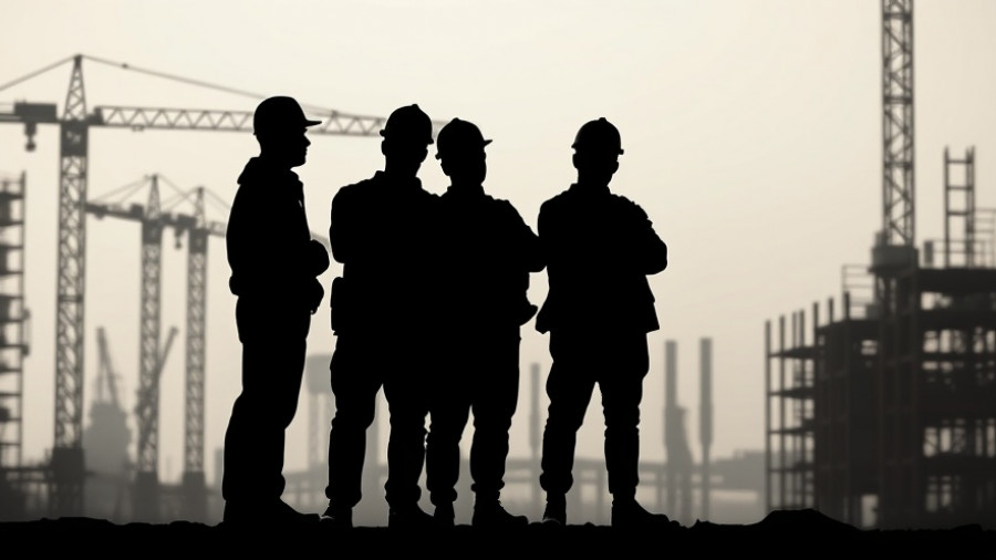 Silhouetted construction workers emphasizing mental health in construction.