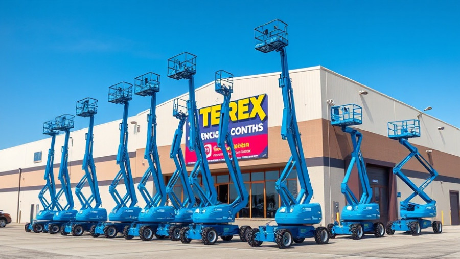 Genie aerial lifts displayed outside Terex building, signaling industry transition.