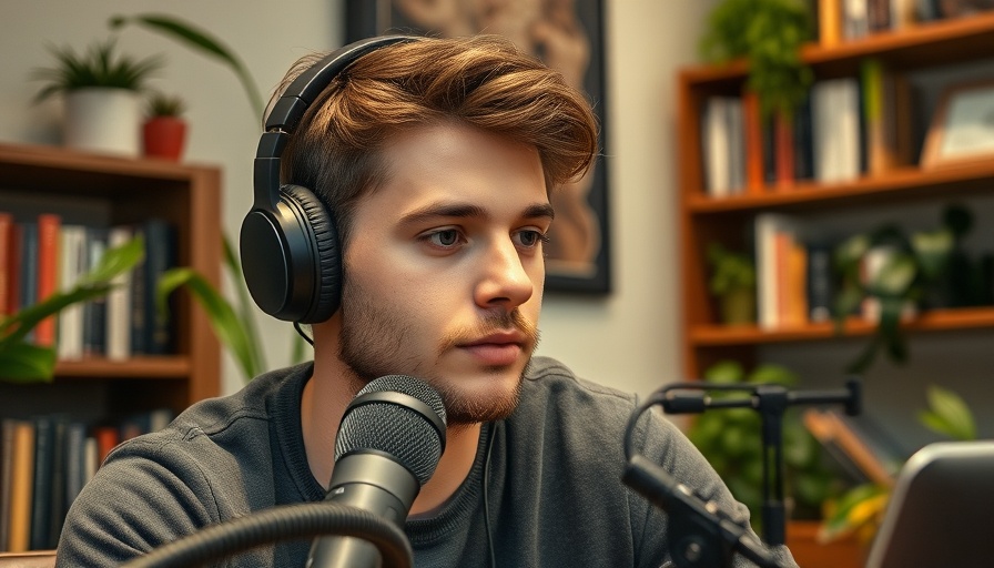 Young man recording guided meditations for discomfort with voice in home studio.