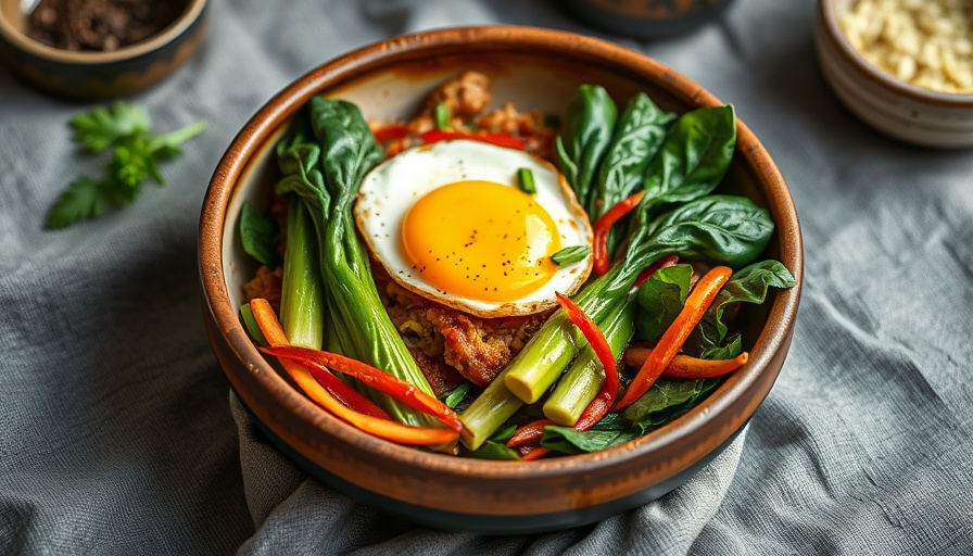 Spicy Ginger and Garlic Braised Bok Choy with Fried Egg in Bowl