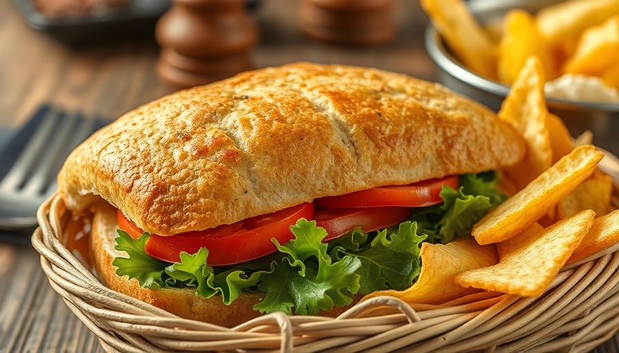 Fresh whole food sandwich with chips for ageless beauty.