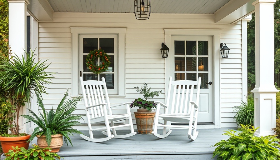 Inviting porch of a charming white house for a downsizing experience.
