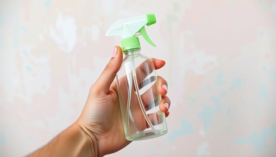 Clear spray bottle with green accent for homemade window cleaner in hand.
