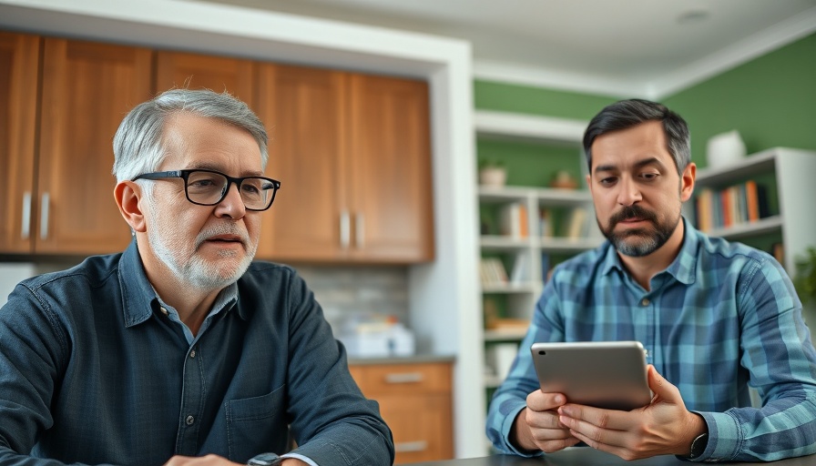 Two men video chatting about smart devices requiring 2.4GHz WiFi.