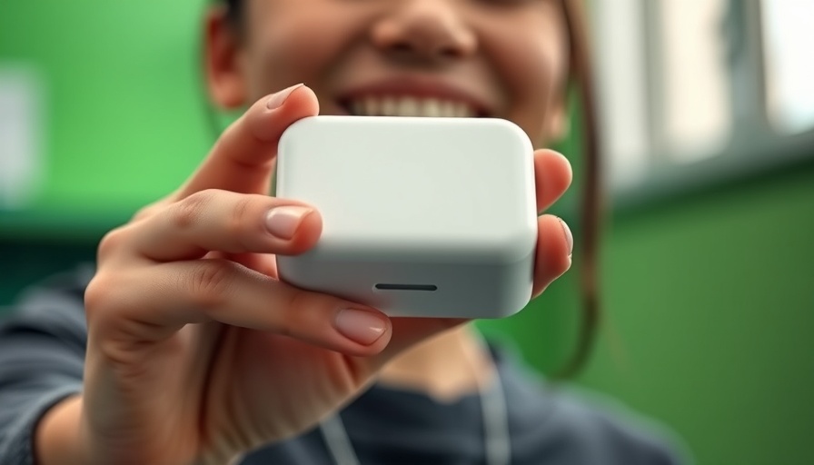Person holding vibration sensor box in bright room.