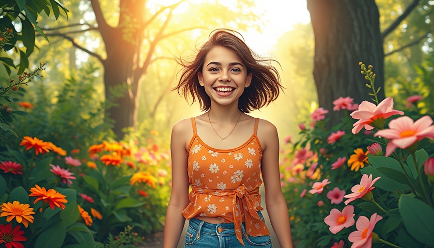 Joyful young woman reconnects with nature, vibrant scene.