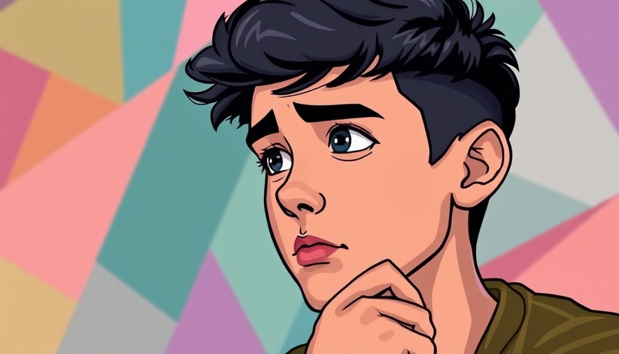 Thoughtful young man pondering decisions with colorful background.