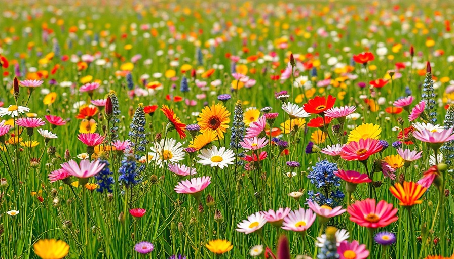 Colorful wildflowers in a lush green field for landscaping with wildflowers.