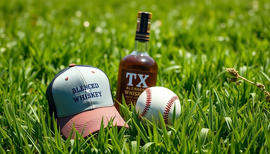 TX Whiskey bottle and baseball on grass at Food and Drink Events in DFW.