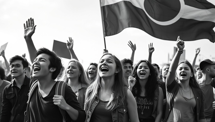 Chicano Movement protest led by passionate youths under a large flag.