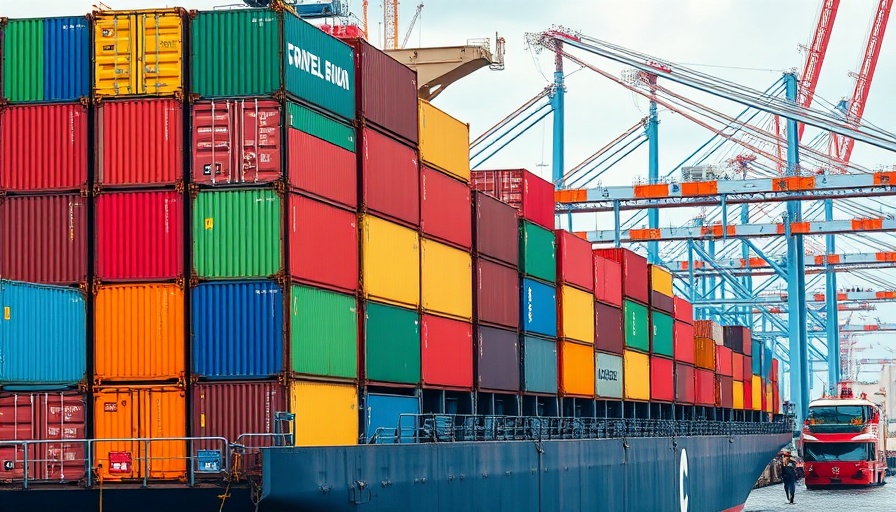 Colorful shipping containers in Texas port, economic impact visual