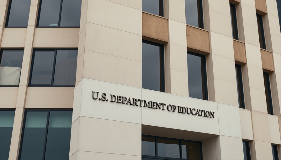 Department of Education building facade under cloudy sky.