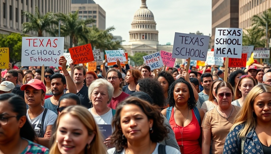 Texas school vouchers demonstration with protest signs.