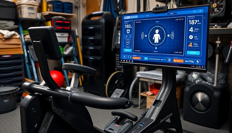 Aviron Strong Rower with interactive screen in a garage setting.