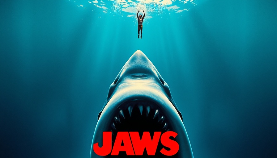 Iconic Jaws movie poster, Dallas Jaws screening history.