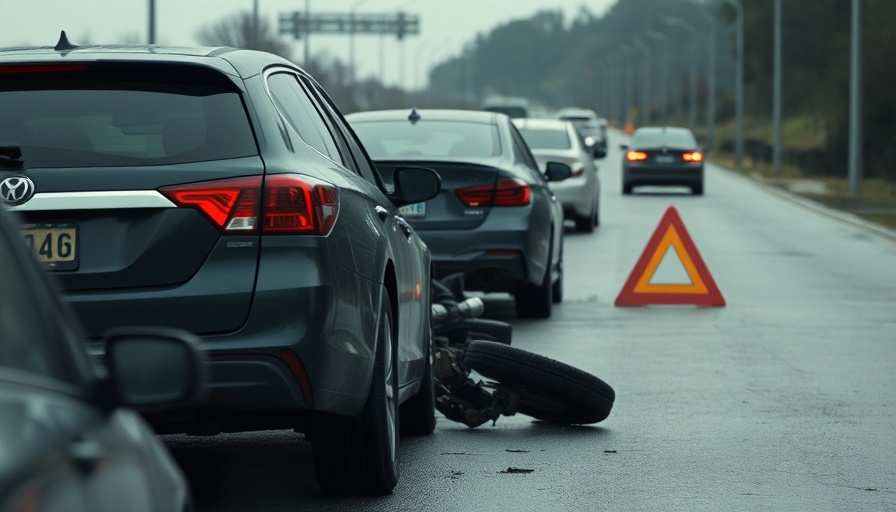 Scene depicting fault in rear-end collisions, warning triangle foreground.