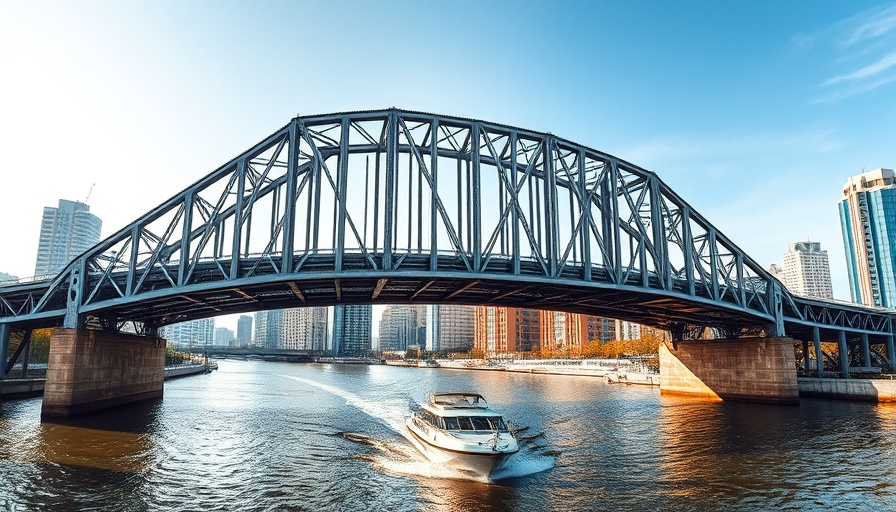 America's infrastructure C grade exemplified by a steel bridge and boat