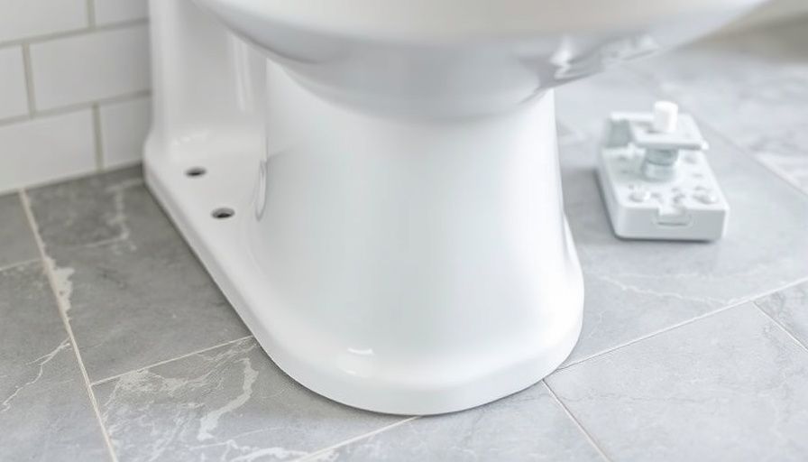 Close-up of toilet flange repair with mounting bolt on bathroom floor.