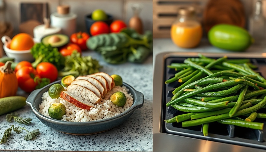 Dinnerly Meal Kit review collage with fresh ingredients and cooked meal.