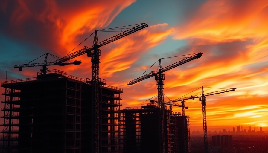 Construction professionals find opportunity in uncertain economy: cranes at sunset.