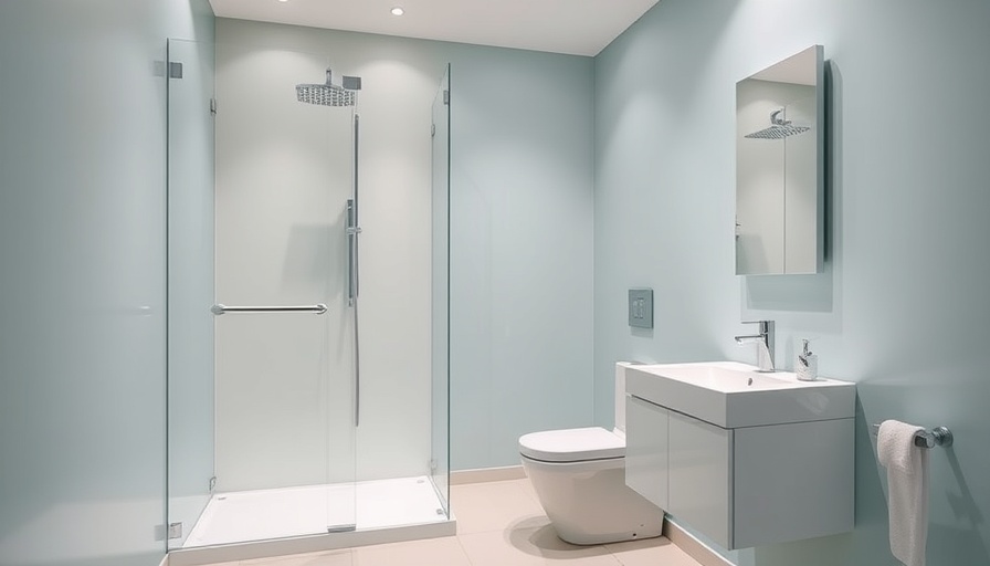 Modern bathroom featuring a water-saving mixer shower model with sleek fixtures and decor.