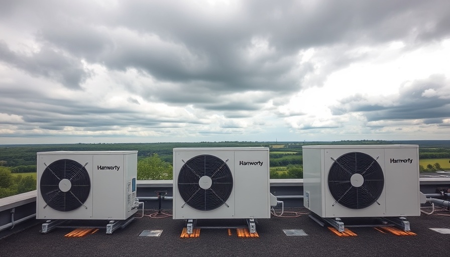 Hamworthy air source heat pumps on an industrial rooftop.