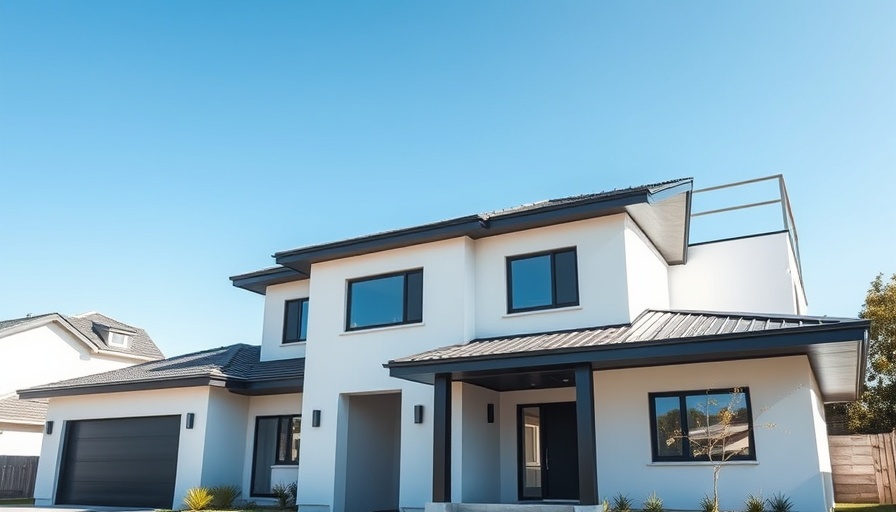 Modern house with Fassacouche render system, sunny day.