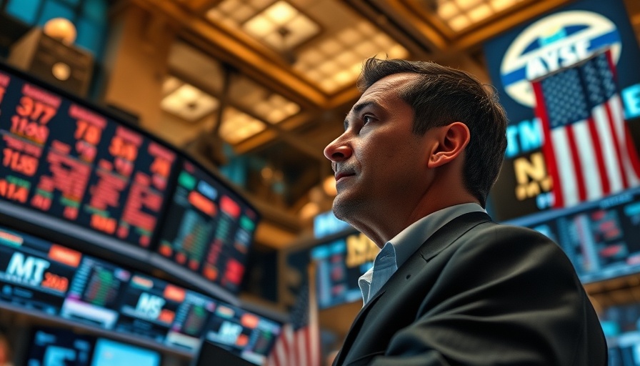 Trader watches speech on tariffs affecting stocks on financial news screens.