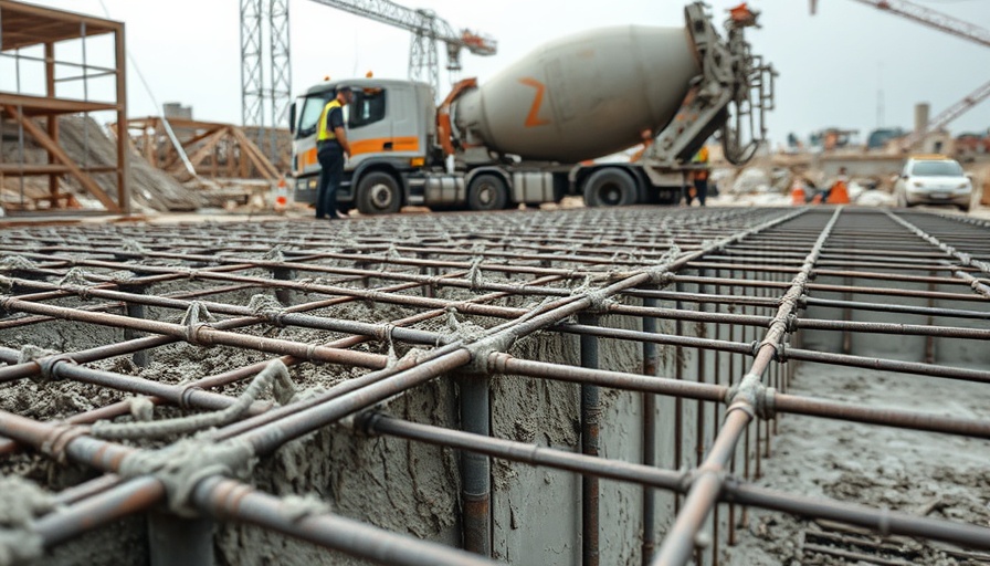 Concrete pouring at construction site with superplasticizers.