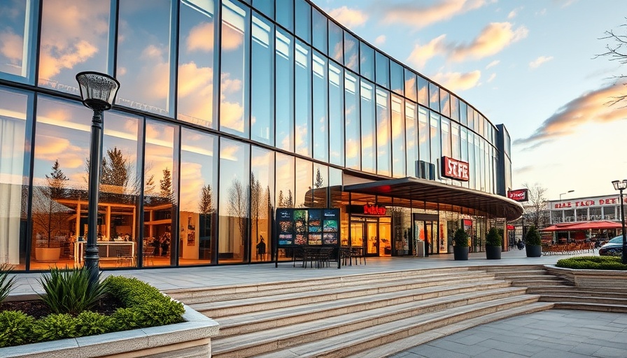 High-tech transformation of retail spaces with a modern glass facade.