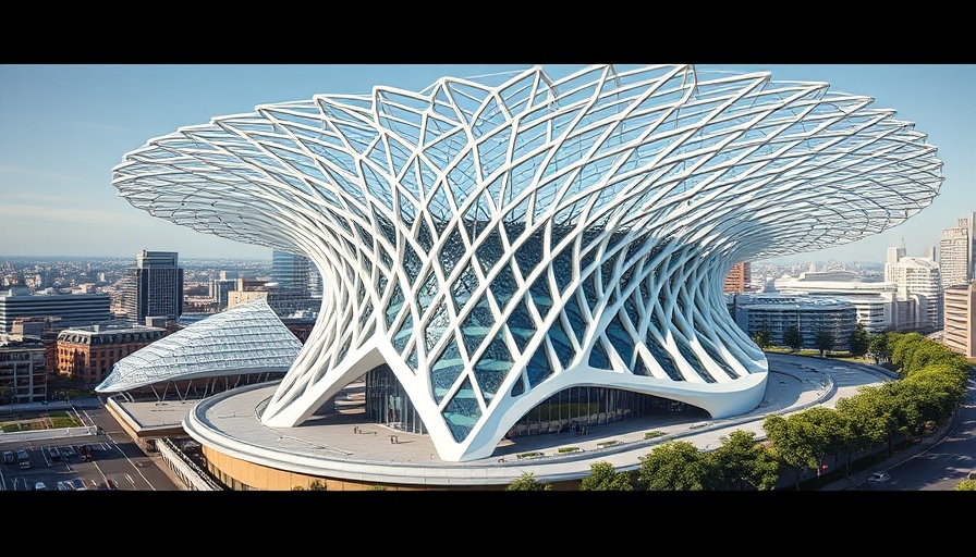 Innovative web-like canopy design in commercial construction building.