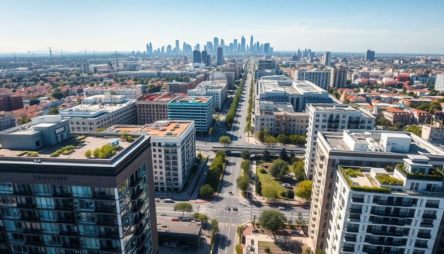 Contemporary urban area in Los Angeles with modern commercial buildings.