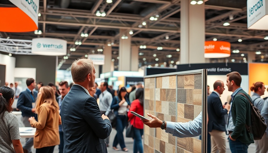 Global Tile Expo 2025 lively demonstration scene with presenter.