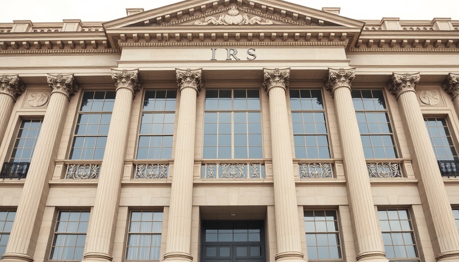 IRS building highlighting classic architecture with columns, IRS data access hackathon.