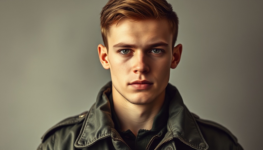 Vintage portrait of young soldier in flight jacket, Fort Worth community service theme.