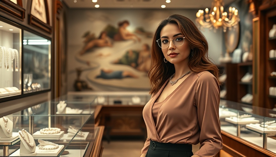 Fine jewelry boutique Fort Worth with stylish woman and elegant displays.
