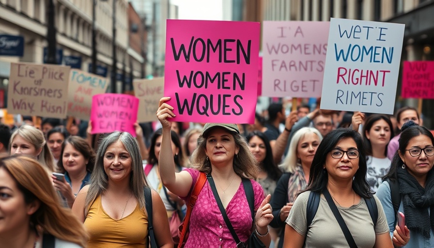 Protesters holding signs advocating for women's rights during a rally.