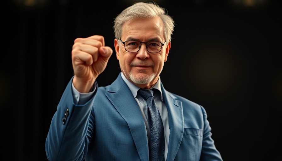 TikTok Deal Amid Tariffs concept with a confident man in blue suit.