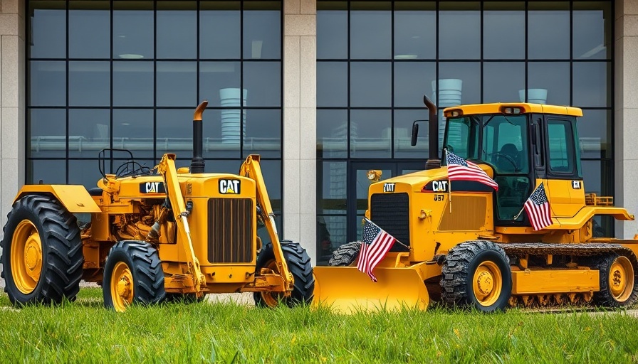 Caterpillar equipment evolution: vintage and modern tractors on display.